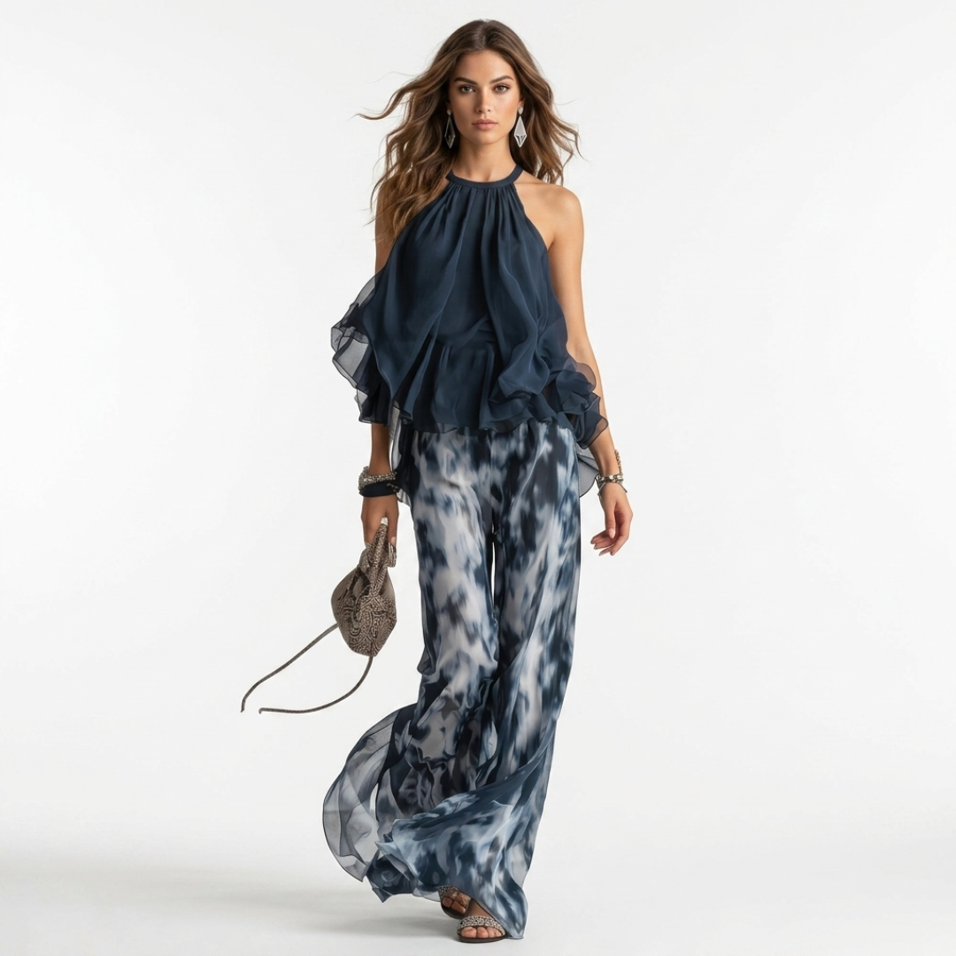 Ludovica - Conjunto de blusa y pantalón con hombros descubiertos